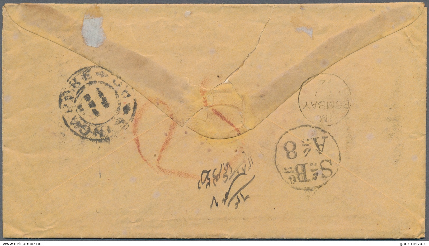 Niederländisch-Indien: 1864, Stamp-less Envelope (with Letter In Arabic) Addressed To India Cancelle - Nederlands-Indië