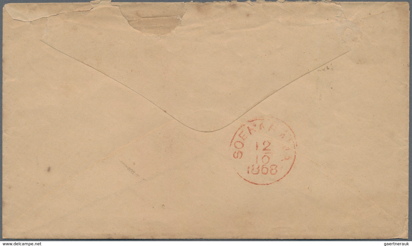 Niederländisch-Indien: 1868, "BATAVIA" Red Circle Postmark And Handwritten 10 C Cash Franked Note, B - Niederländisch-Indien