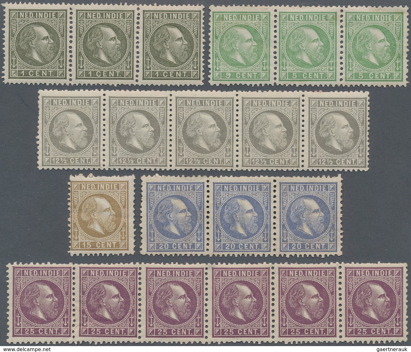 Niederländisch-Indien: 1870-1902: Group Of 39 Stamps, Mostly As Multiples, With 1870 1c., 5c. And 20 - India Holandeses