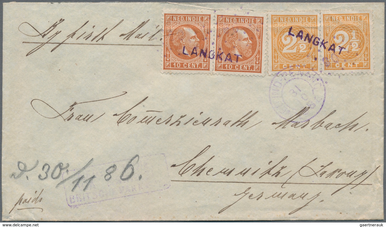 Niederländisch-Indien: 1886, 2 X 2 1/2 C Yellow Orange "numerals" And 2 X 10 C Brown Orange "Wilhelm - India Holandeses