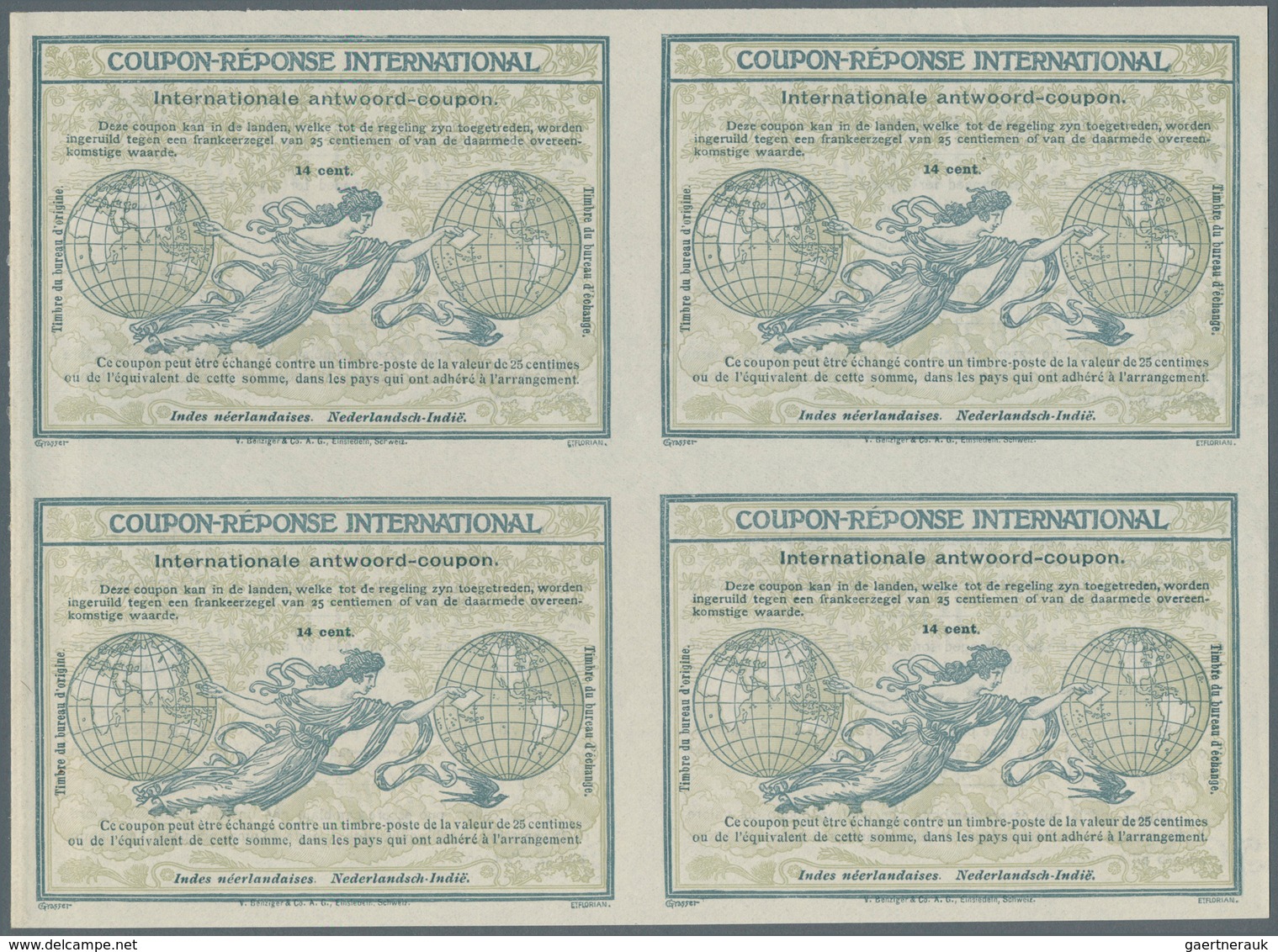 Niederländisch-Indien: Design "Rome" 1906 International Reply Coupon As Block Of Four 14 C. Nederlan - India Holandeses