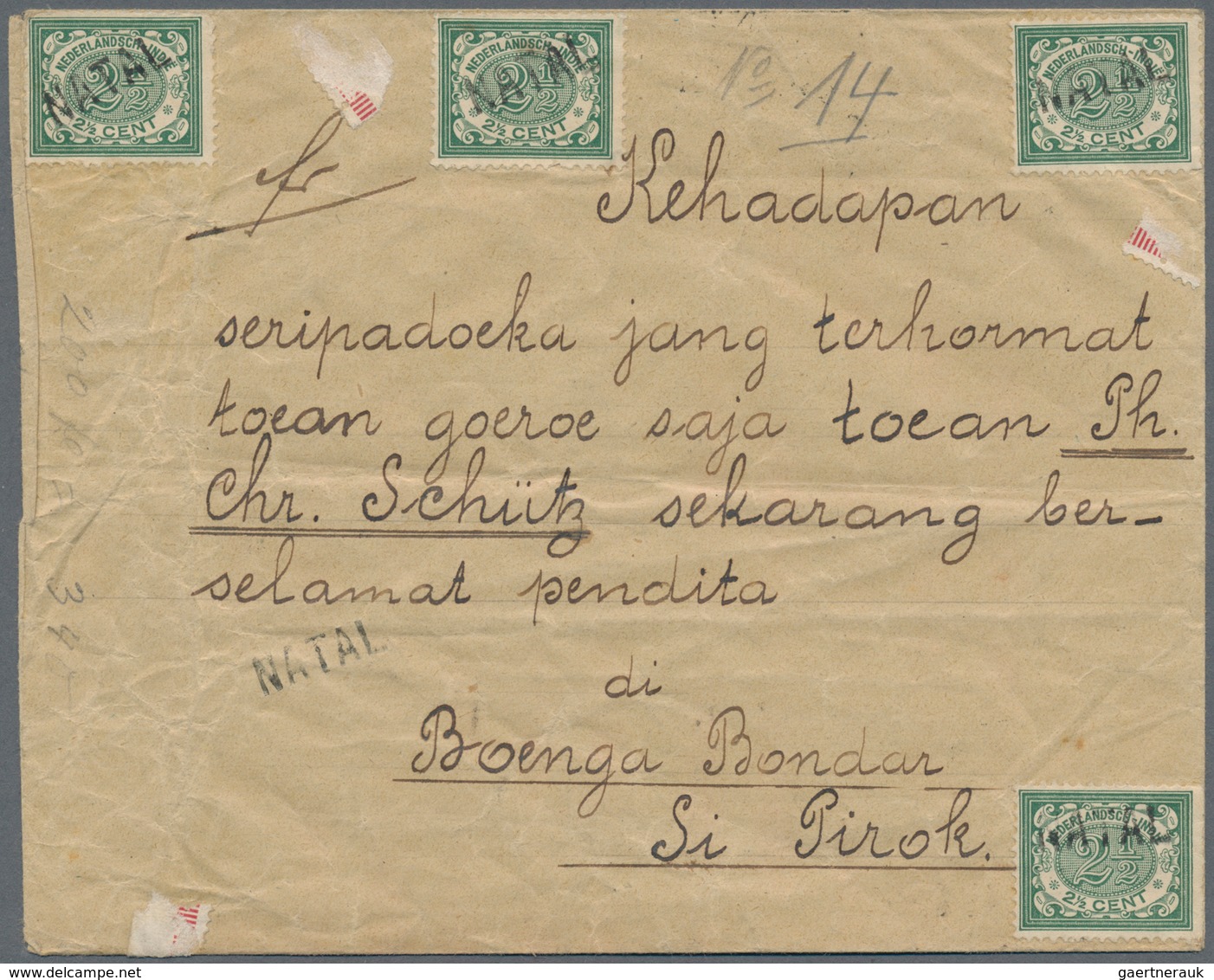 Niederländisch-Indien: 1907, 2½c. Green, Four Copies On Letter, Each Oblit. By Single Strike Of Stra - Niederländisch-Indien
