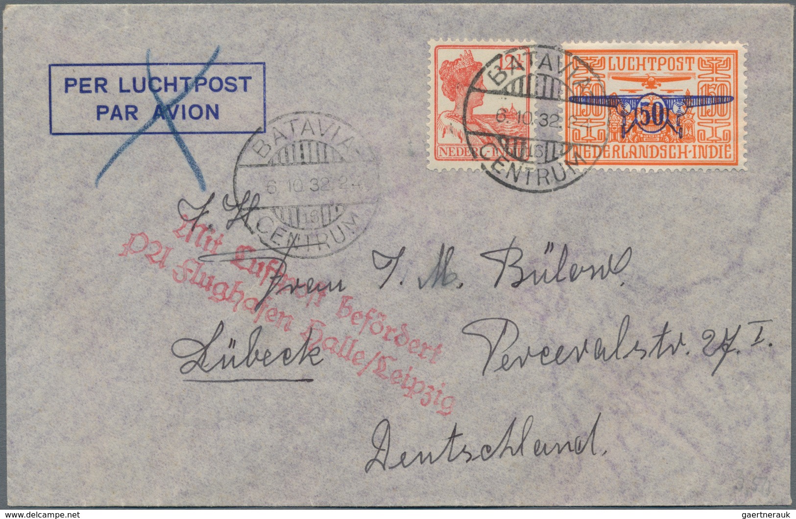 Niederländisch-Indien: 1929/1932, 5 C On 12 1/2 C Orange Wilhelmina Psc Uprated With 40 C On 80 C Or - Indes Néerlandaises