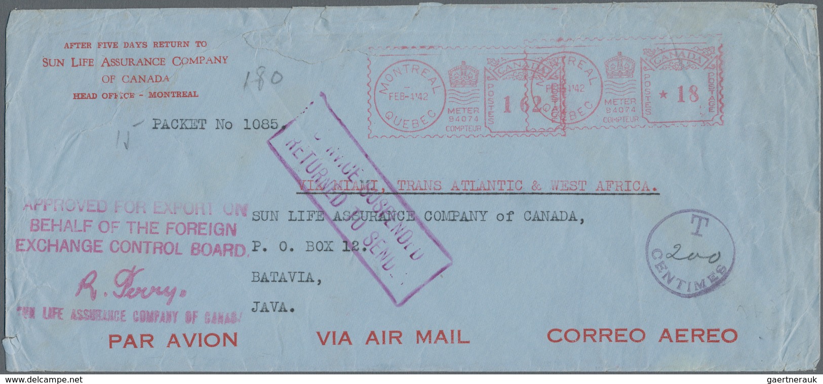 Niederländisch-Indien: 1940. Air Mail Envelope Addressed To The Netherlands Indies Cancelled By Mont - Netherlands Indies