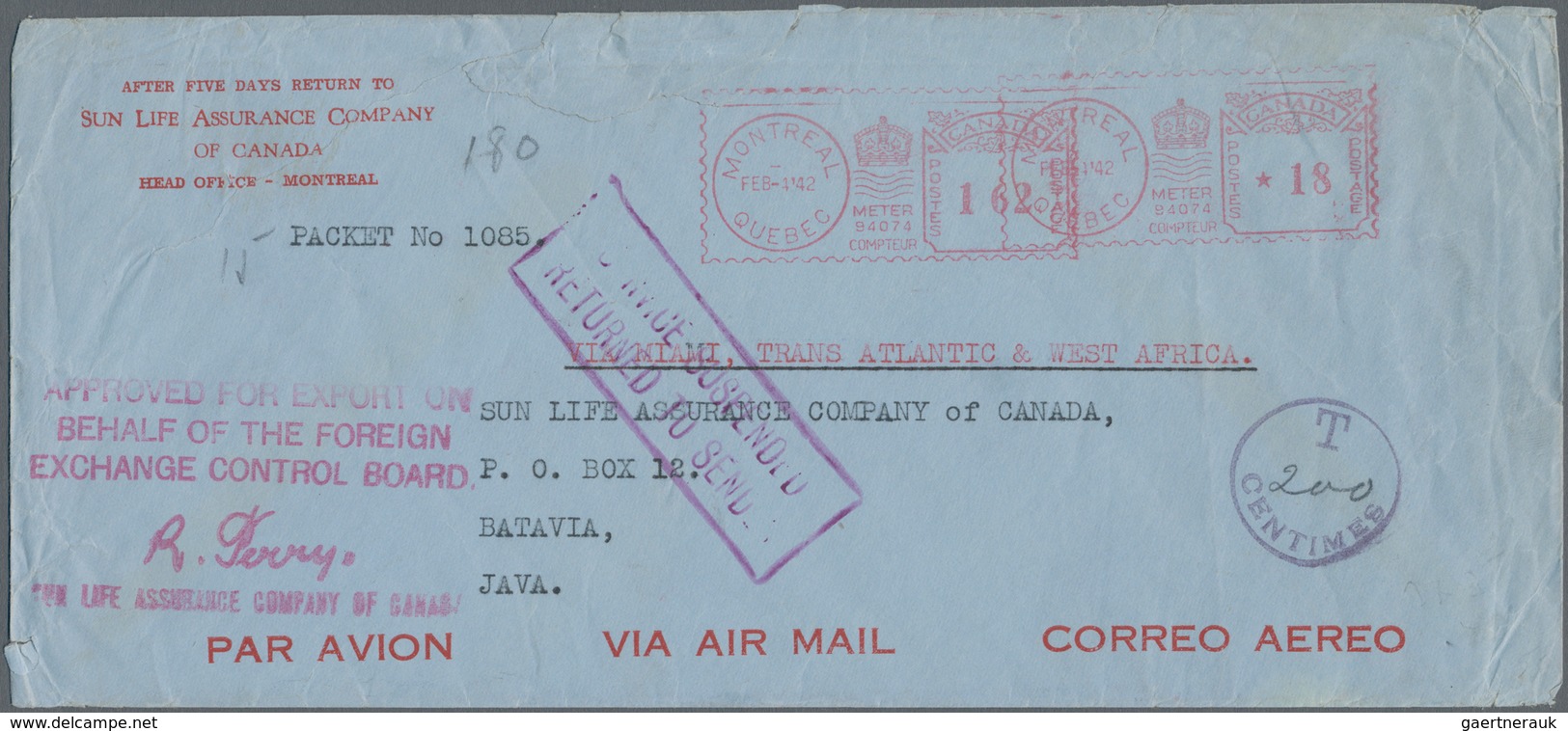 Niederländisch-Indien: 1940. Air Mail Envelope Addressed To The Netherlands Indies Cancelled By Mont - Niederländisch-Indien