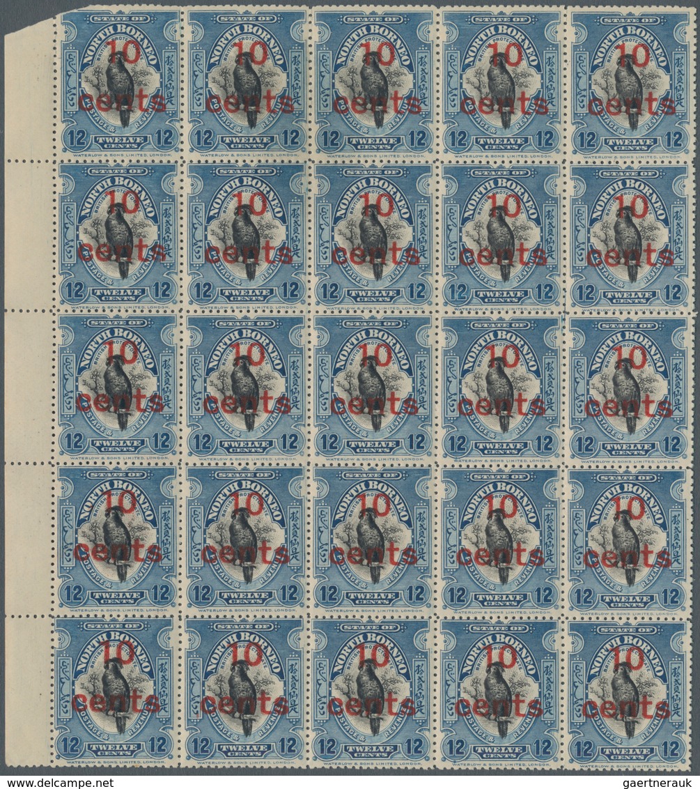 Nordborneo: 1916, 10 C./12 C., A Block Of 25 Including Variety "inverted S" In Row 2 Pos. 5, Mint Ne - North Borneo (...-1963)