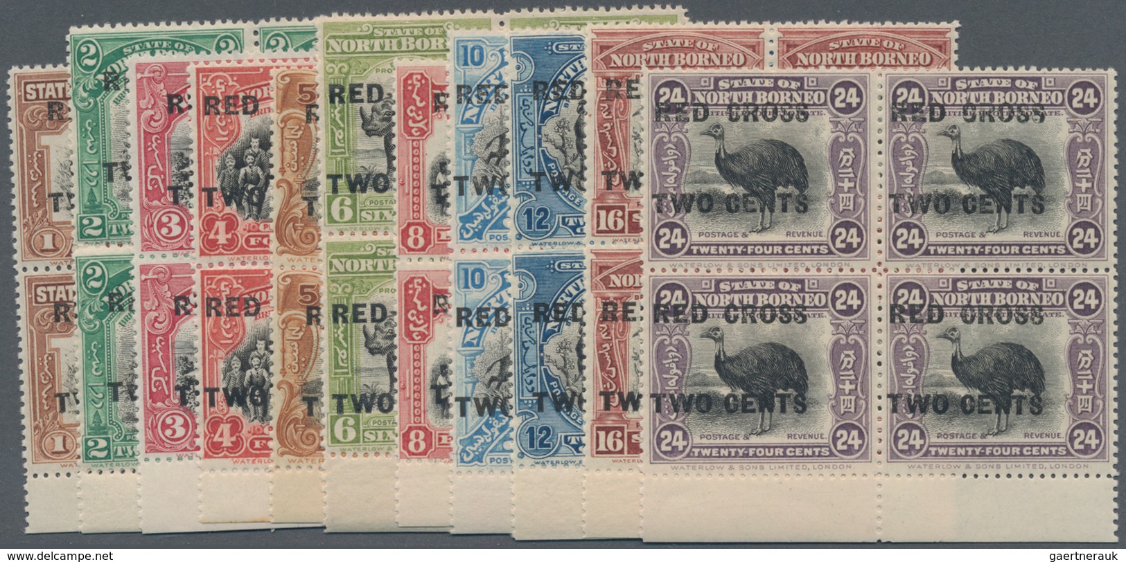 Nordborneo: 1918, Pictorial Definitives With Opt. 'RED CROSS TWO CENTS' Simplified Part Set Of 11 Fr - North Borneo (...-1963)