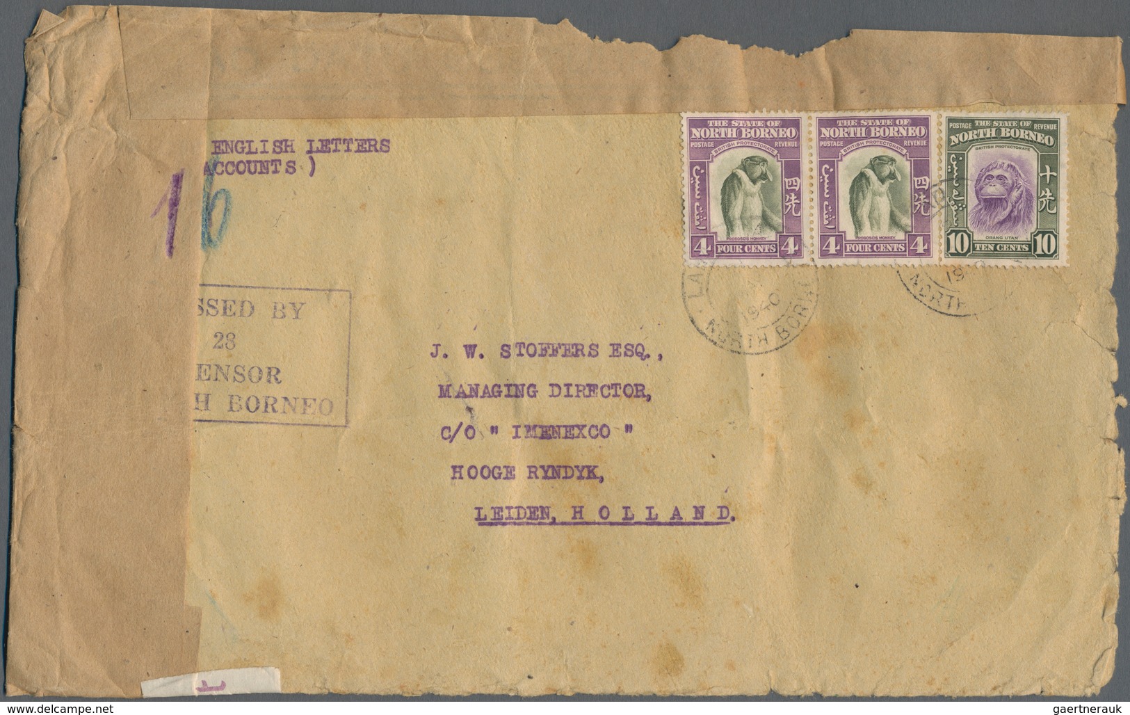 Nordborneo: 1940. Envelope Addressed To Holland Bearing SG 306, 4c Bronze And Purple (pair) And SG 3 - Noord Borneo (...-1963)