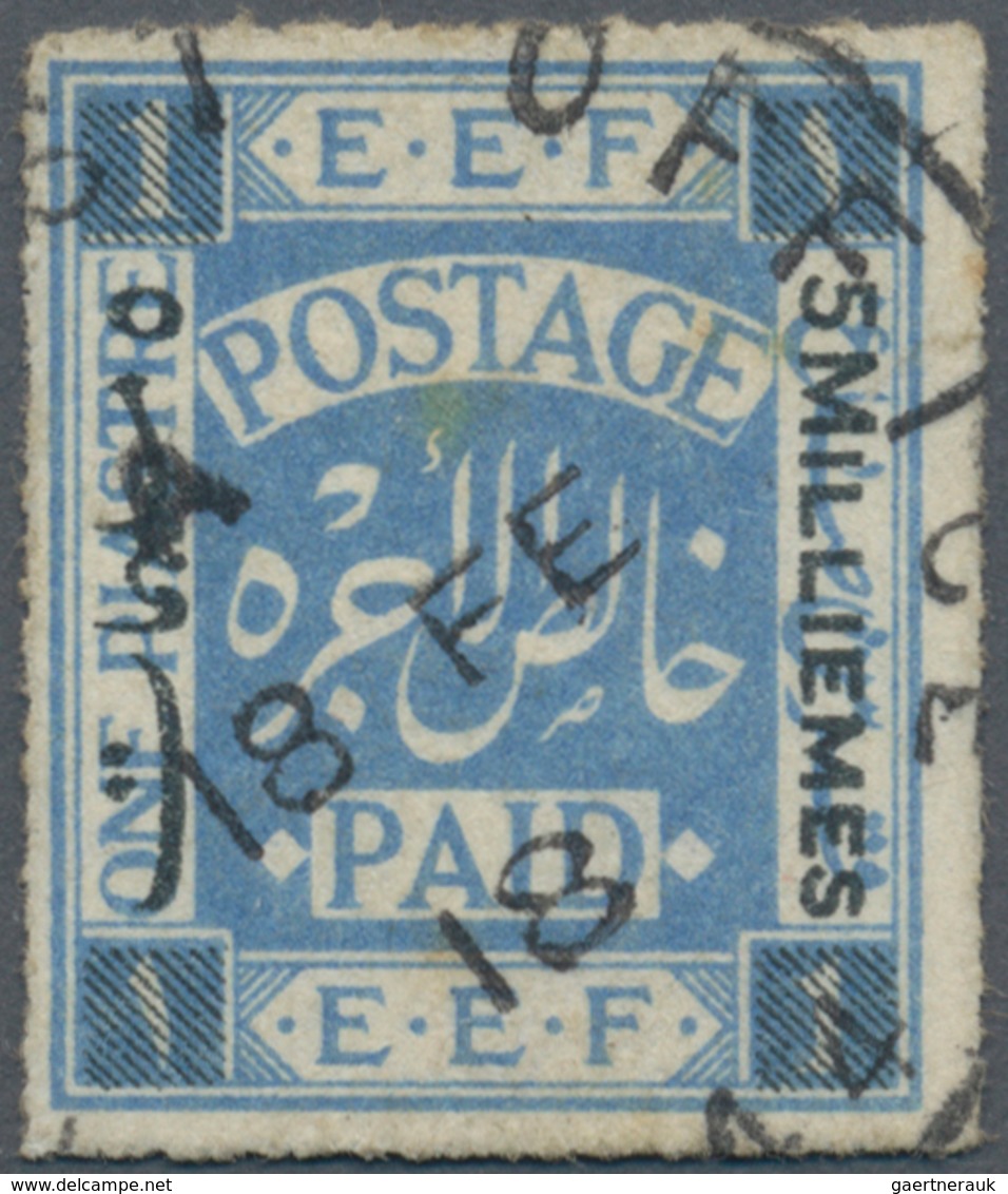 Palästina: 1918. Definitive 5m On 1p Cobalt Blue, Central Cancellation "18 FE / 18". Rare! - Palestina