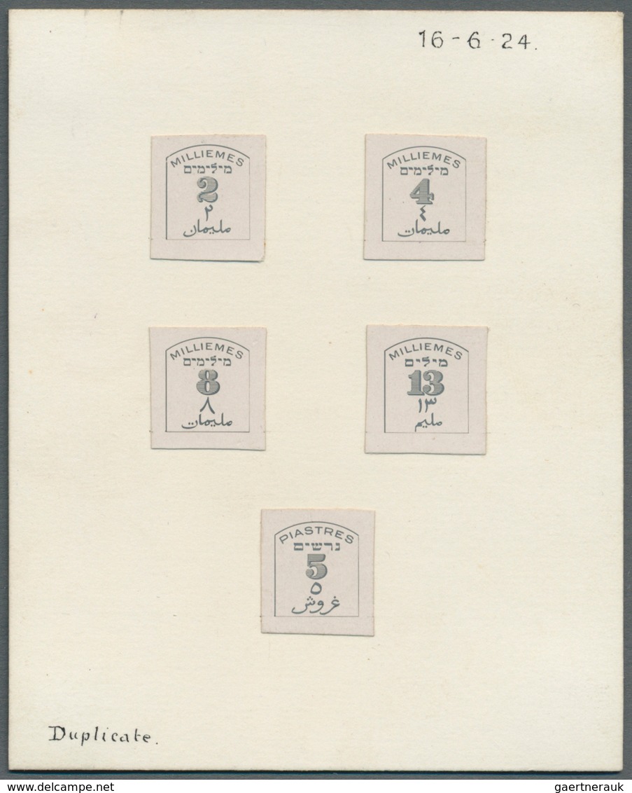 Palästina - Portomarken: 1924, Imperforated Foto-Essays 2 M. - 5 P. On Card With Violet Cachet "Thom - Palestina