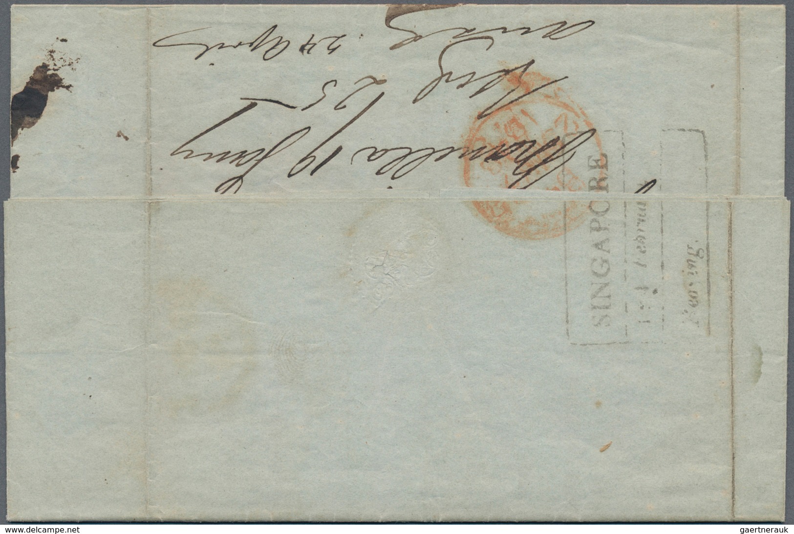 Philippinen: 1848, "SINGAPORE 14.Februar/Bearing.", Postmark In Black To Reverse To Folded Letter Wi - Philippines