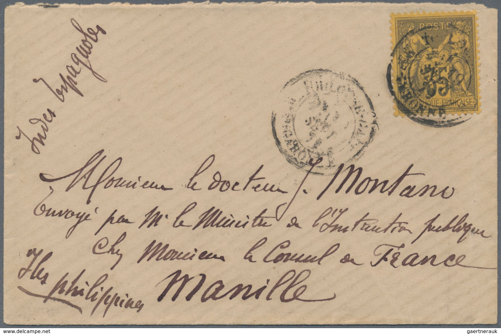 Philippinen: 1879. Envelope Addressed To The French Scientific Mission In Manila, Philippines Bearin - Philippines