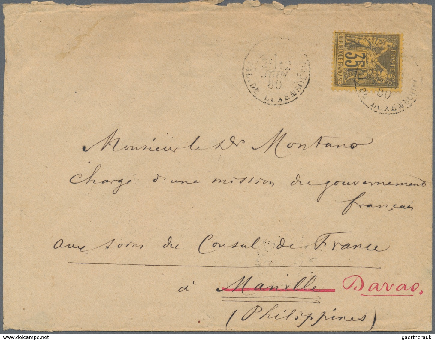 Philippinen: 1880. Envelope Addressed To The French Scientific Mission In Manila, Philippines Bearin - Philippines