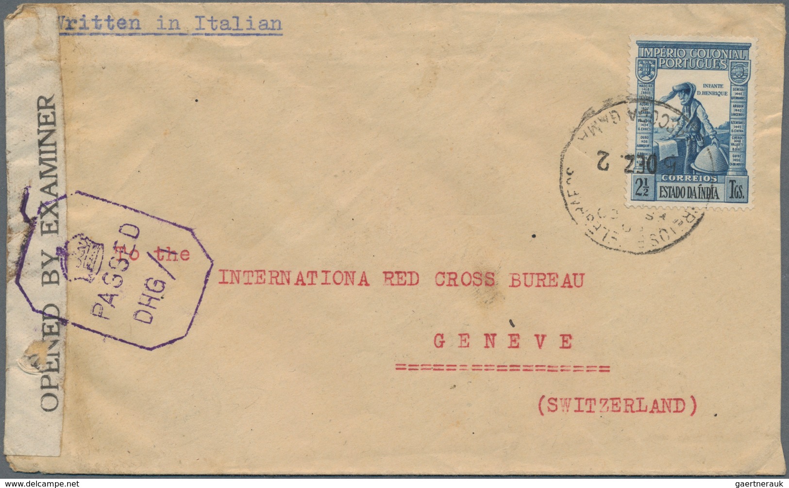 Portugiesisch-Indien: 1942 Censored Cover From An Italian Internee At Captain Ship S/s "Anfora" Sent - Portugiesisch-Indien