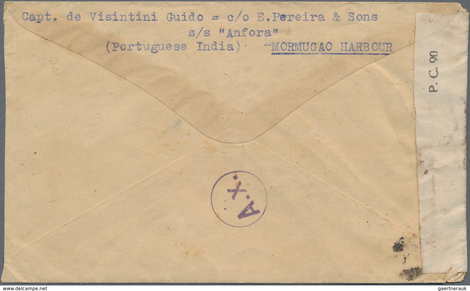 Portugiesisch-Indien: 1942 Censored Cover From An Italian Internee At Captain Ship S/s "Anfora" Sent - Portugees-Indië