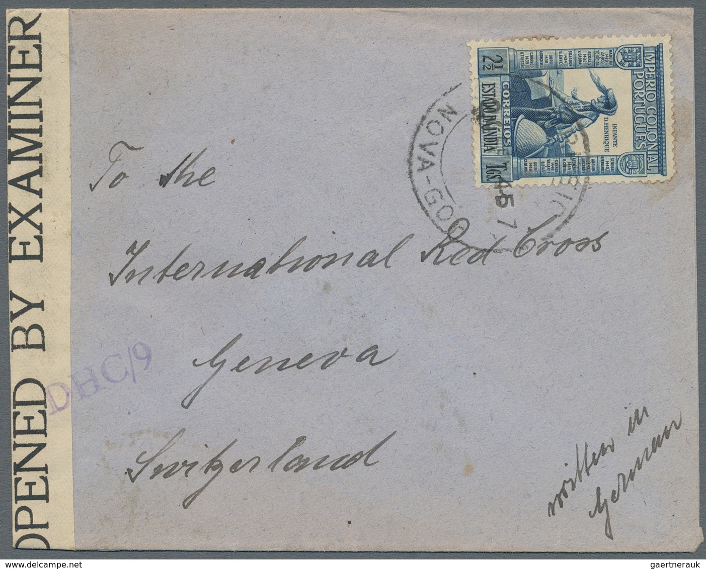 Portugiesisch-Indien: 1945, Censored Cover Written By A German Internee In Fortezza Agnada With "NOV - Portuguese India