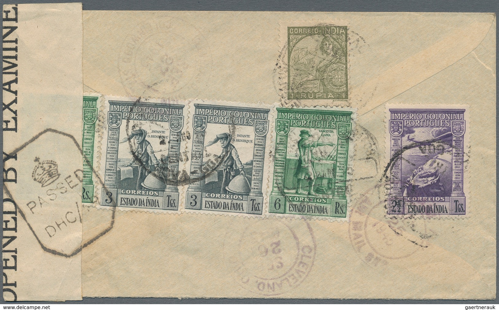 Portugiesisch-Indien: 1945, Two Censored Covers: 1) Registered Commercial Airmail From "NOVA GOA 2-8 - Portuguese India