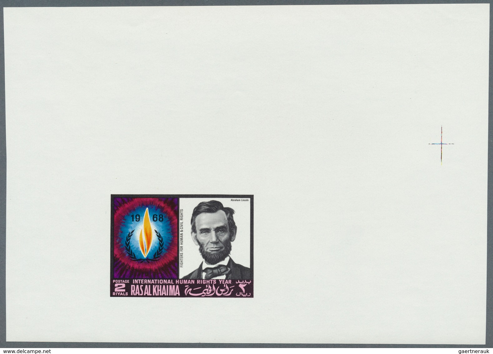 Ras Al Khaima: 1968, Abraham Lincoln / International Human Rights Year 2 Ryls, Final Proof In S/s St - Ras Al-Khaimah