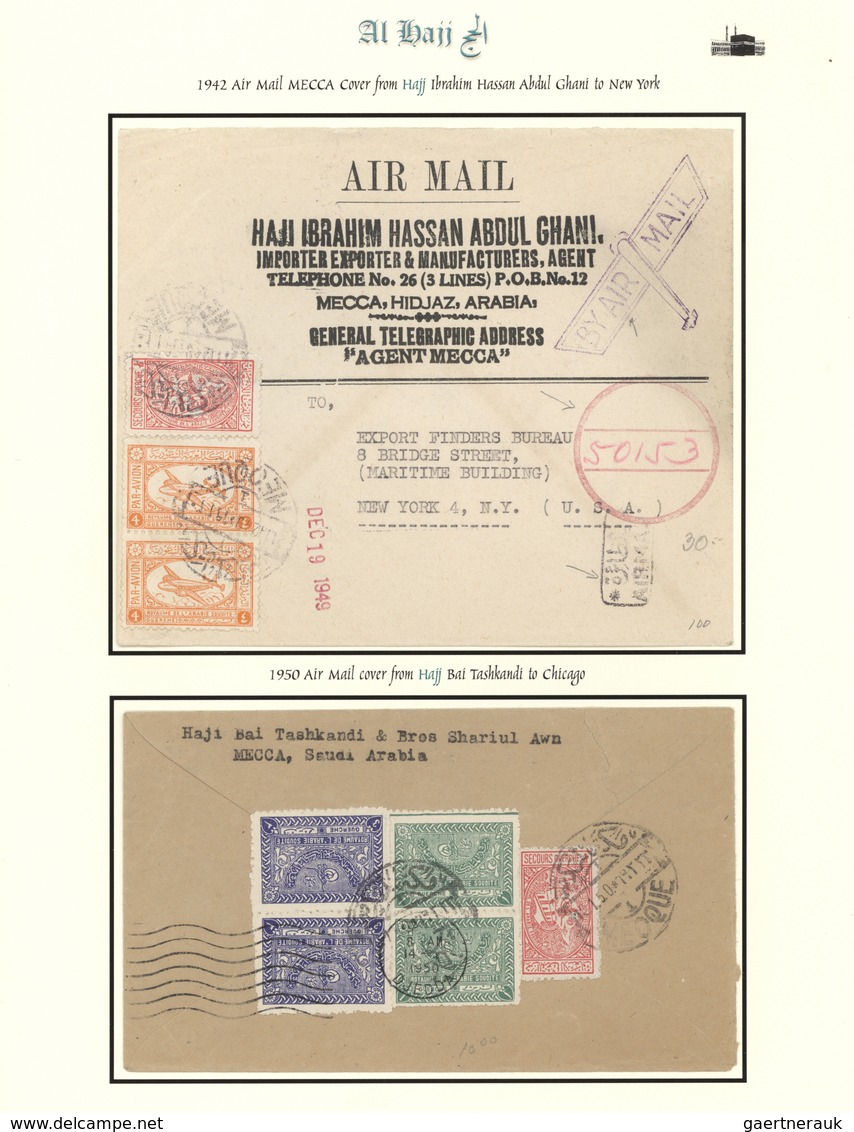 Saudi-Arabien: 1942-50, Two Pilgrim Air Mail Envelopes "AL-HAJJ" With Imprints, Postally Used From M - Arabia Saudita