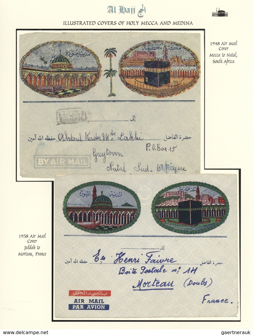 Saudi-Arabien: 1948-58, Two Pilgrim Envelopes "AL-HAJJ" With Decorative Imprints Postally Used From - Saudi Arabia