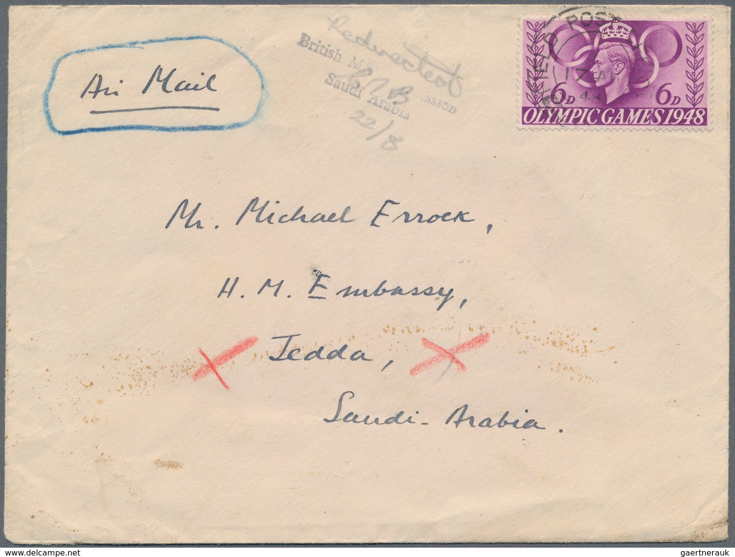 Saudi-Arabien: 1948, British Fieldpost Cover From Headquarter MEF Forces Franked With England No.145 - Saudi-Arabien