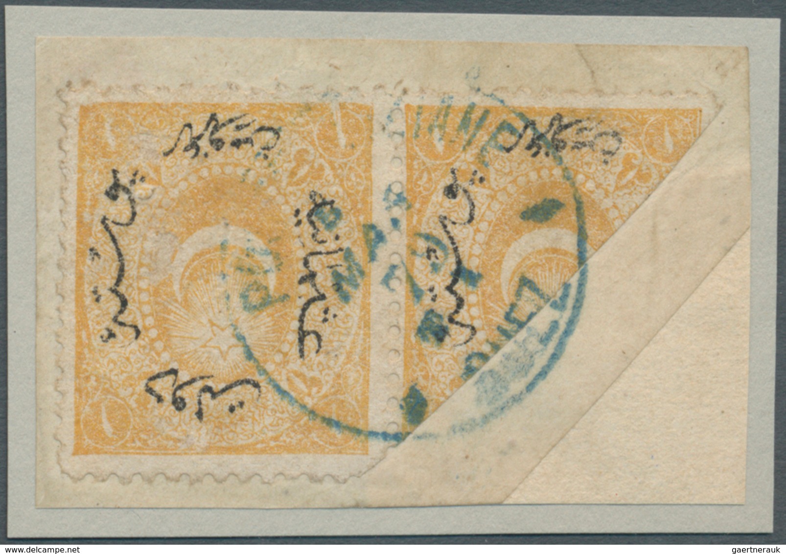 Saudi-Arabien - Stempel: 1879, Turkey 1 Pia. Yellow Pair (1875), One Bisect, On Piece Tied By "POSTE - Saudi-Arabien