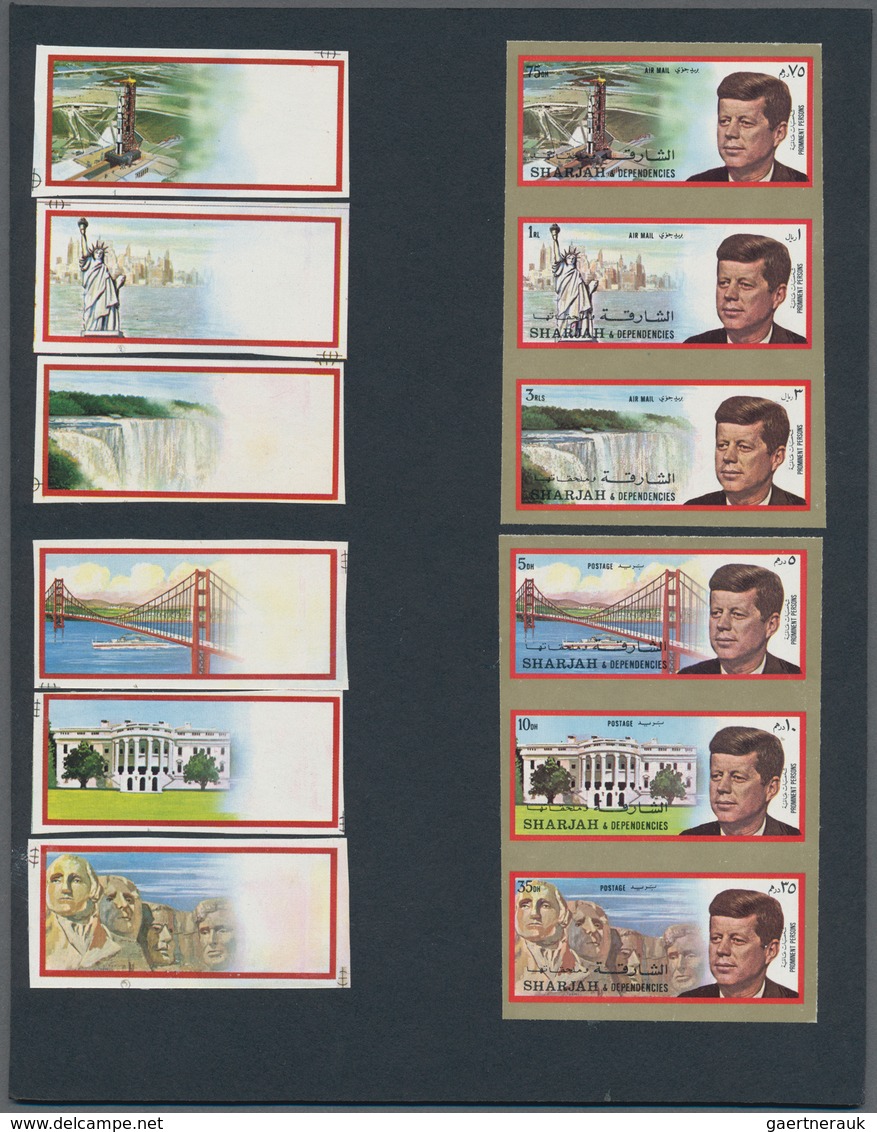 Schardscha / Sharjah: 1972, John F. KENNEDY Two Complete Sets Of Six Imperforate PROOFS With White M - Sharjah