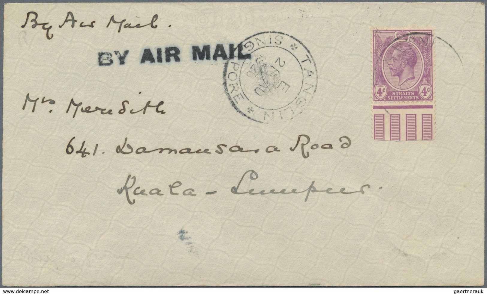 Singapur: 1926 (21.8.), Internal Airmail Letter By Air Survey Company At 4c. Local Rate Bearing Sing - Singapore (...-1959)