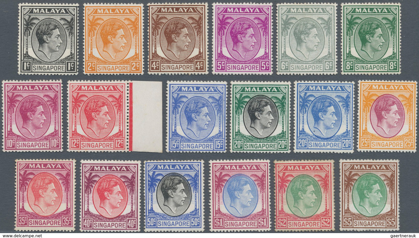 Singapur: 1949/1952, KGVI Definitives Perf. 17½ X 18 Complete Set Of 18, Mint Lightly Hinged ($2 Wit - Singapore (...-1959)