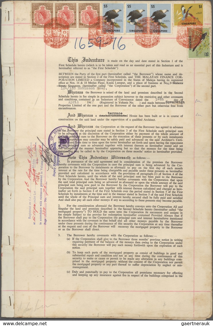 Singapur: 1954-64 REVENUES: Three Singles Of QEII. Revenues $100 Purple & Blue Used Along With 1955 - Singapore (...-1959)