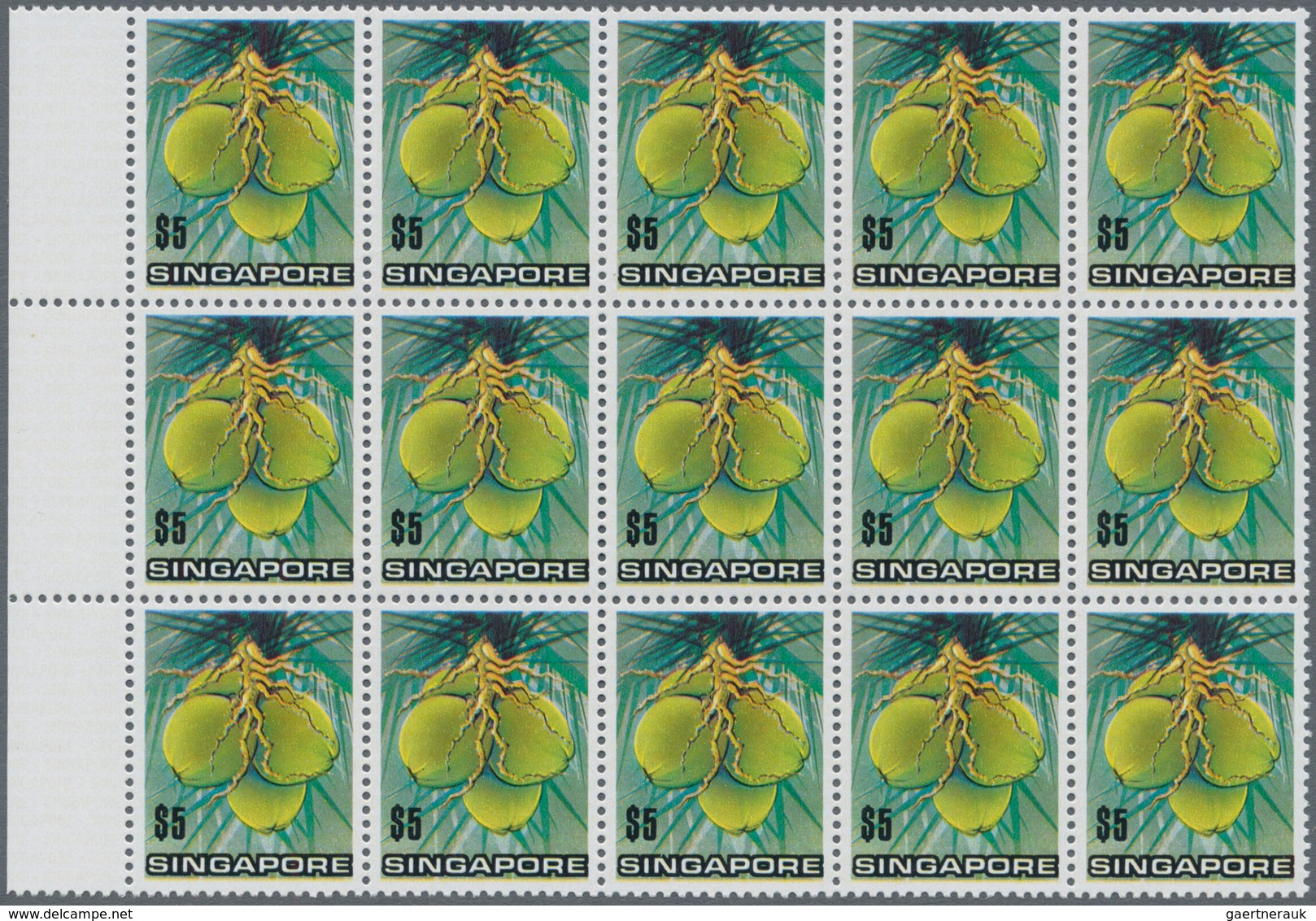 Singapur: 1973, Flowers And Fruits Defintives Complete Set Of 13 In Blocks Of 15, Mint Never Hinged, - Singapore (...-1959)