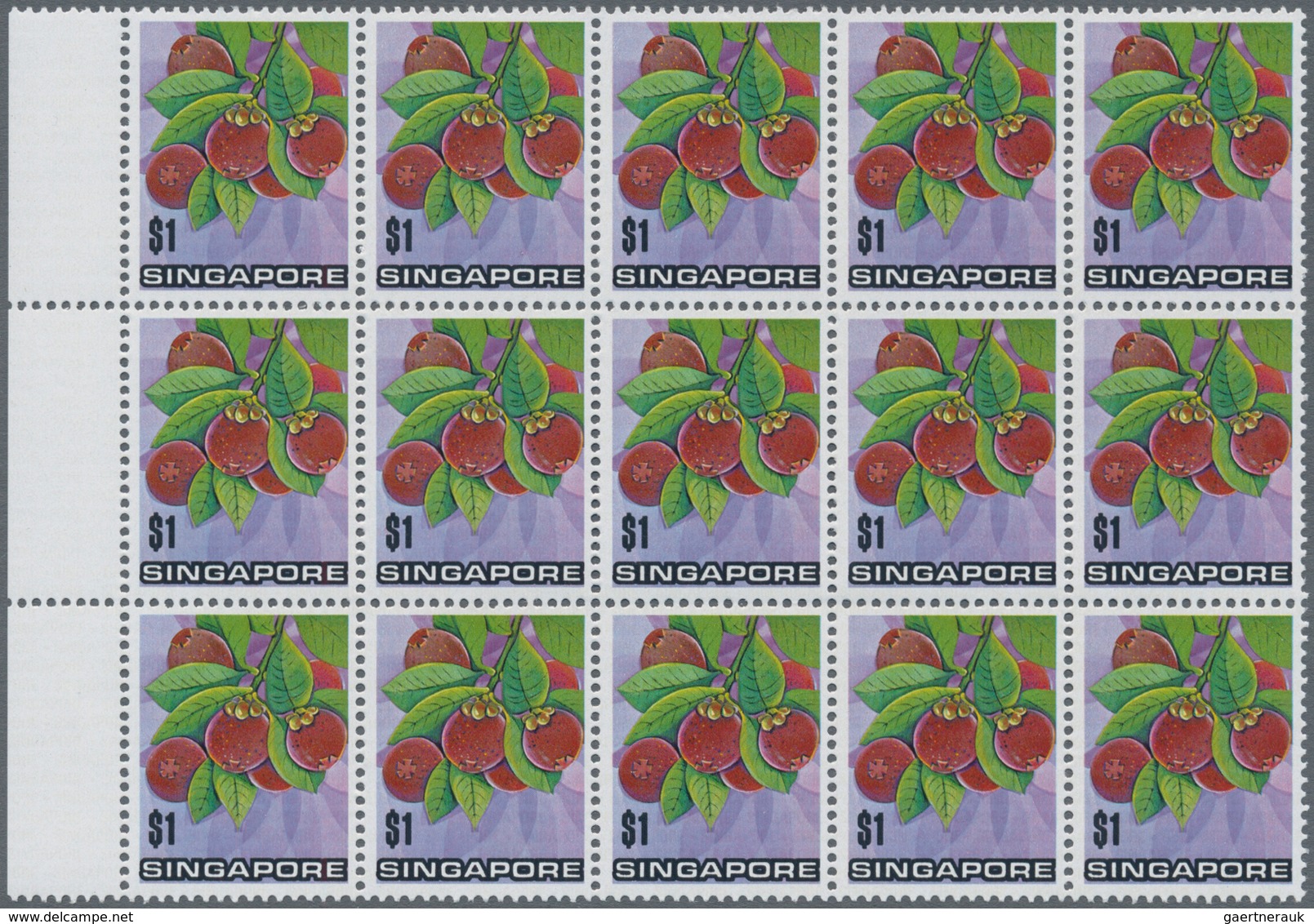 Singapur: 1973, Flowers And Fruits Defintives Complete Set Of 13 In Blocks Of 15, Mint Never Hinged, - Singapore (...-1959)