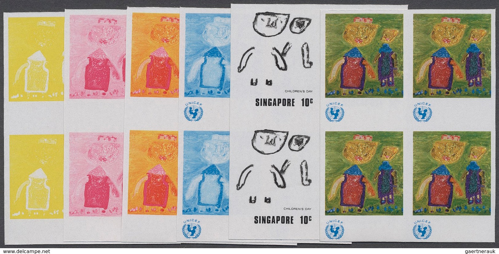 Singapur: 1974, UNICEF - CHILDREN'S DAY, »My Parents« By A. Ang - 6 Items; Progressive Plate Proofs - Singapore (...-1959)