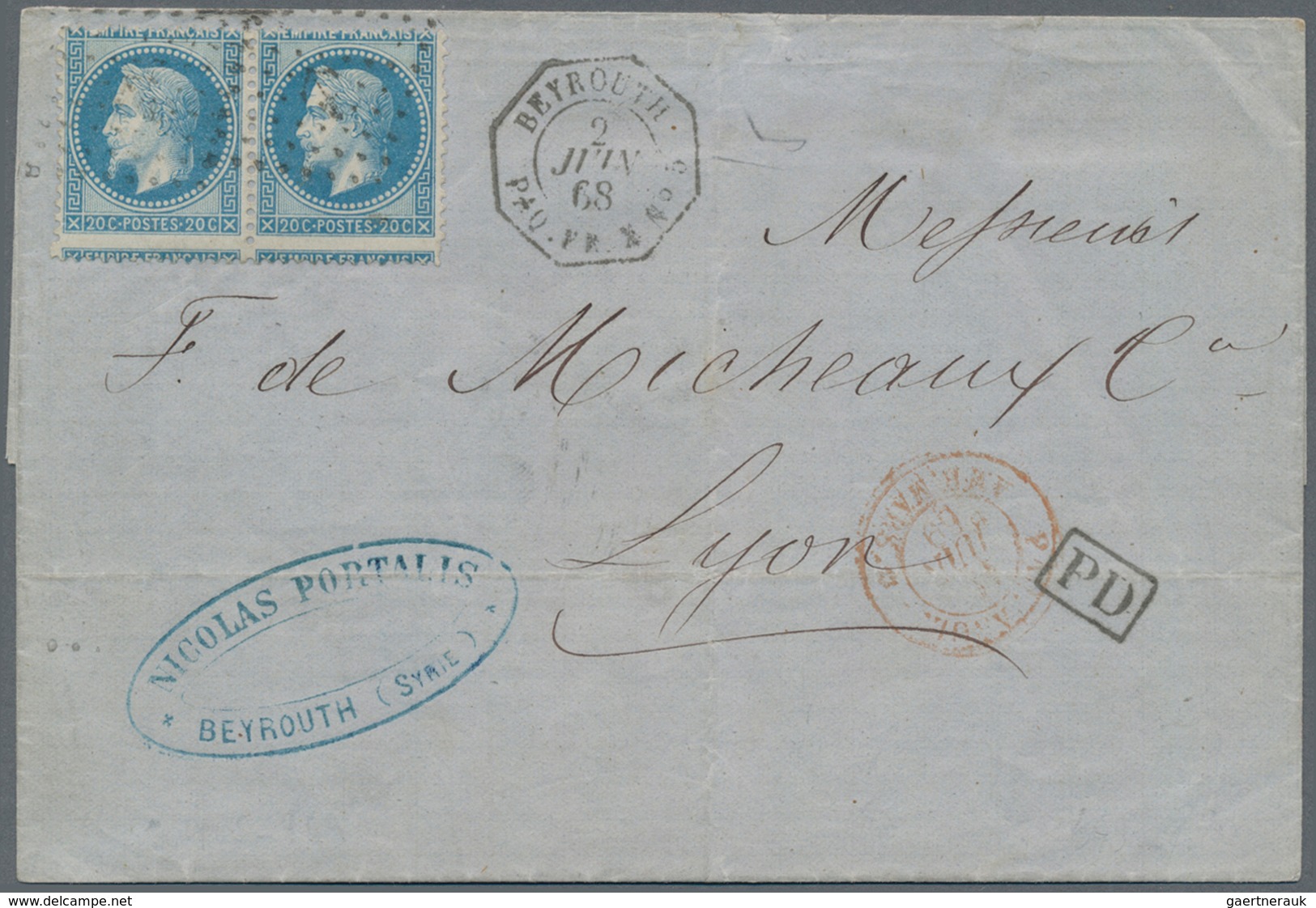 Syrien: 1869, Lettersheet From Beyrouth/Syria To Lyon, Dated Inside 2 Juin 1869 And Franked With Hor - Syria