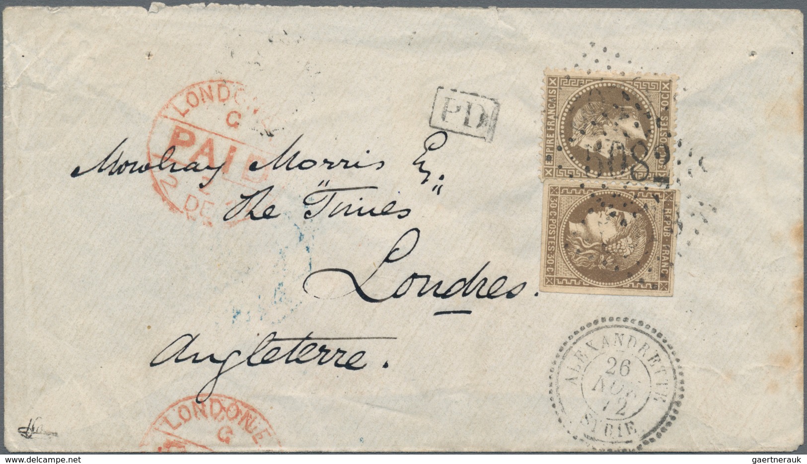 Syrien: 1872, Cover From Aleppo Bearing On Reverse Turkey 20 Para Green Strip Of Three Tied By Boxed - Syria