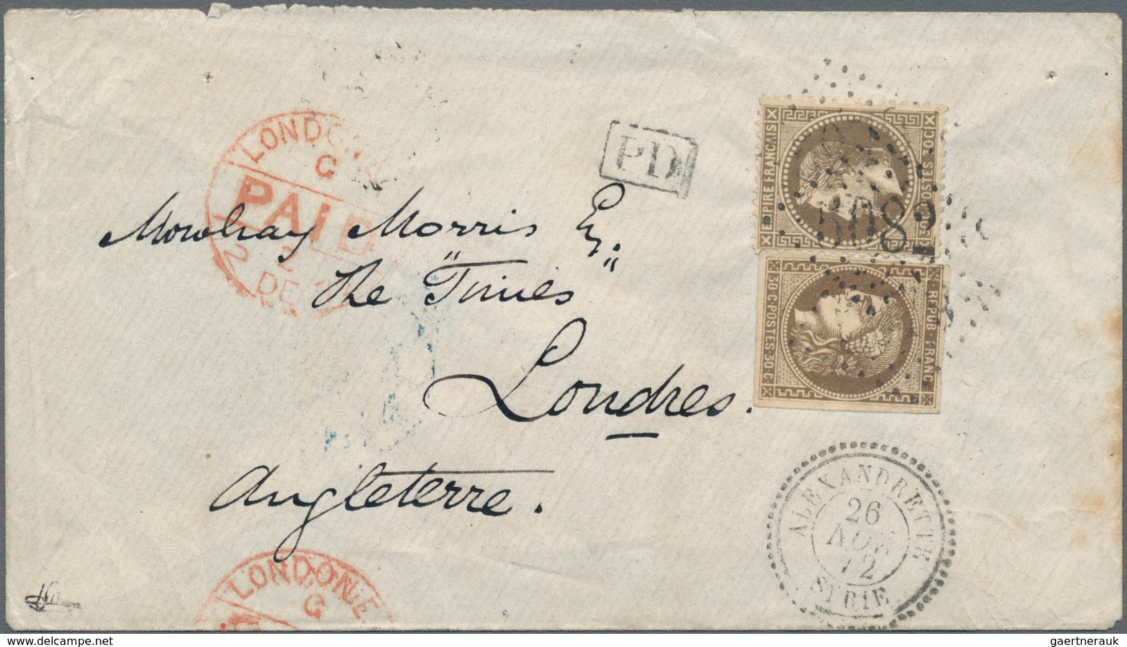 Syrien: 1872, Cover From Aleppo Bearing On Reverse Turkey 20 Para Green Strip Of Three Tied By Boxed - Syrië