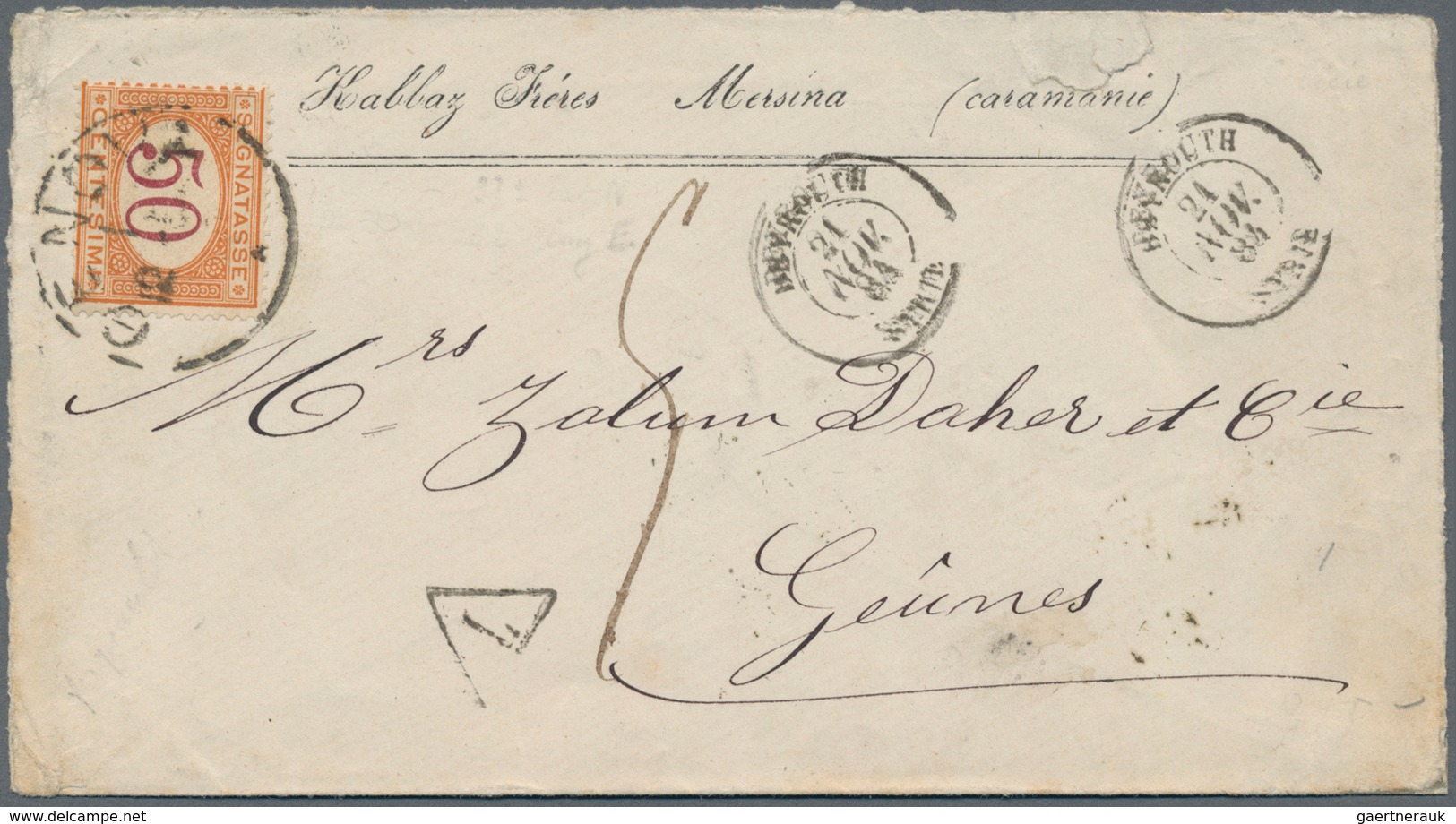 Syrien: 1884, Unfranked Commercial Cover With Sender's Imprint "Hablaz Freres Messina", Sent From Be - Syria