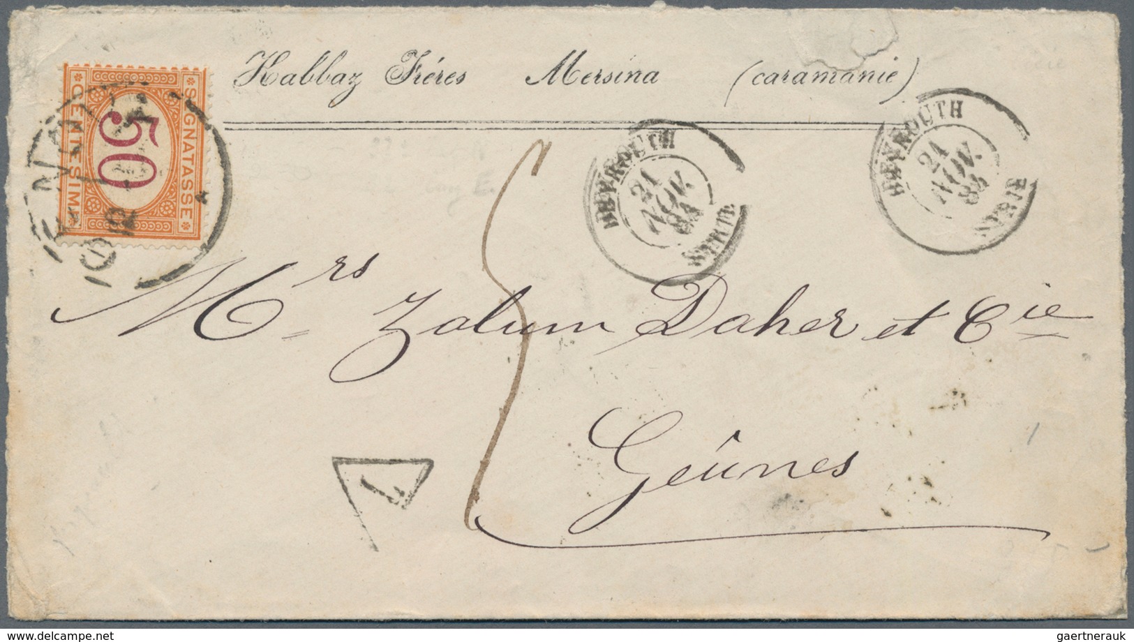 Syrien: 1884, Unfranked Commercial Cover With Sender's Imprint "Hablaz Freres Messina", Sent From Be - Syrië