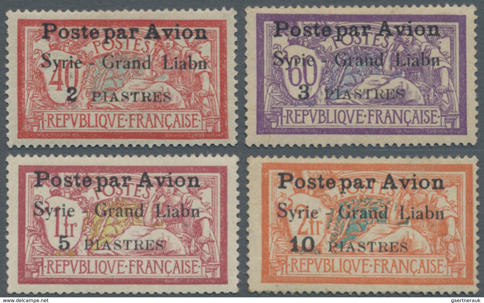 Syrien: 1923, "Air Mails", 20 C To 2 Fr, Postage Stamps Of France With Overprint "Poste Par Avion Sy - Syrië