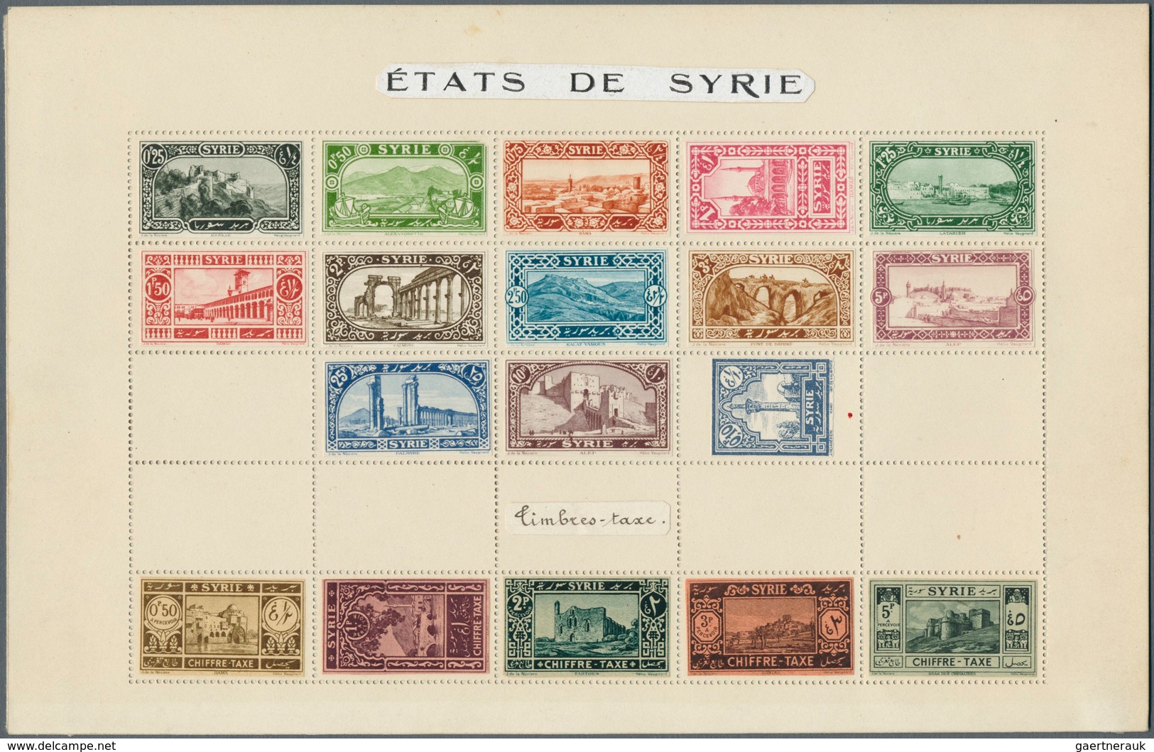 Syrien: 1925. Epreuve D'artiste Collective "États De Syrie" (collage) For 1925 Definitives Issue And - Syria