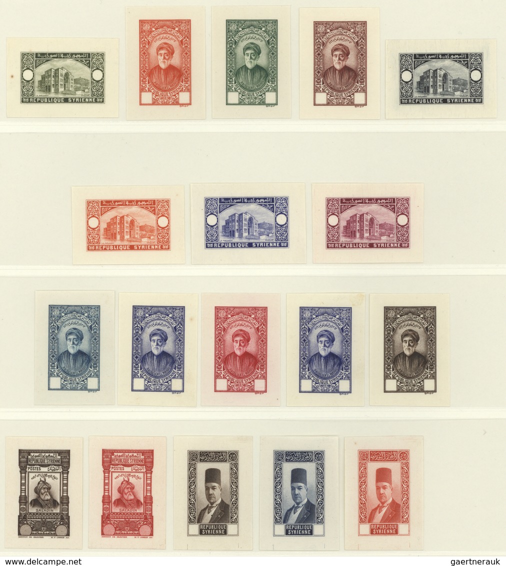 Syrien: 1934, 10 Years Republic Complete Imperf Single Die Proof Set Of 18 Values Without Value Impr - Syrië