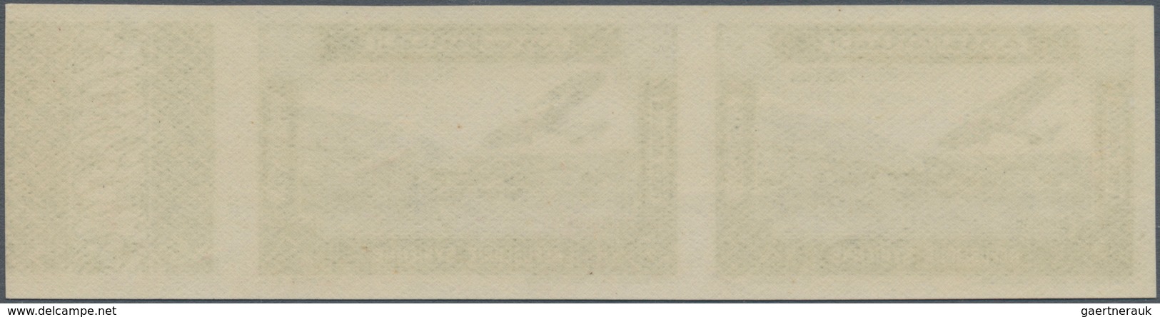 Syrien: 1934, Airmails 1pi. Green, Right Marginal Imperforate Horizontal Pair With Empty Value Field - Syrië