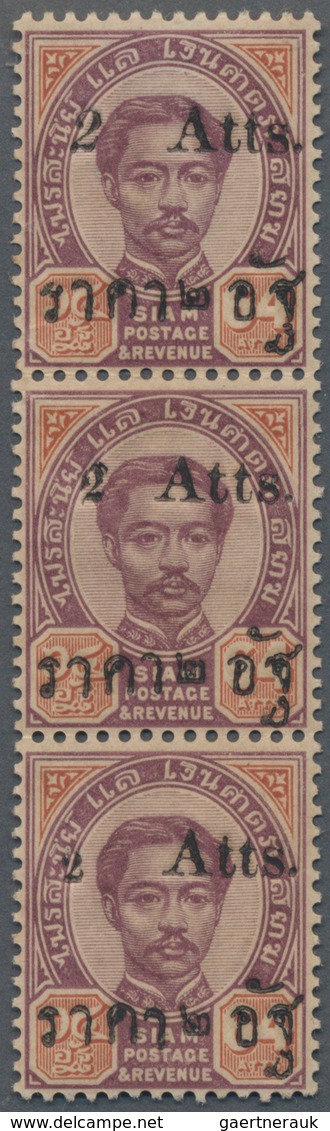 Thailand: 1894, 2a. On 64a. Lilac/orange, Vertical Strip Of Three With Types 6-5-4, Mint Original (t - Thailand