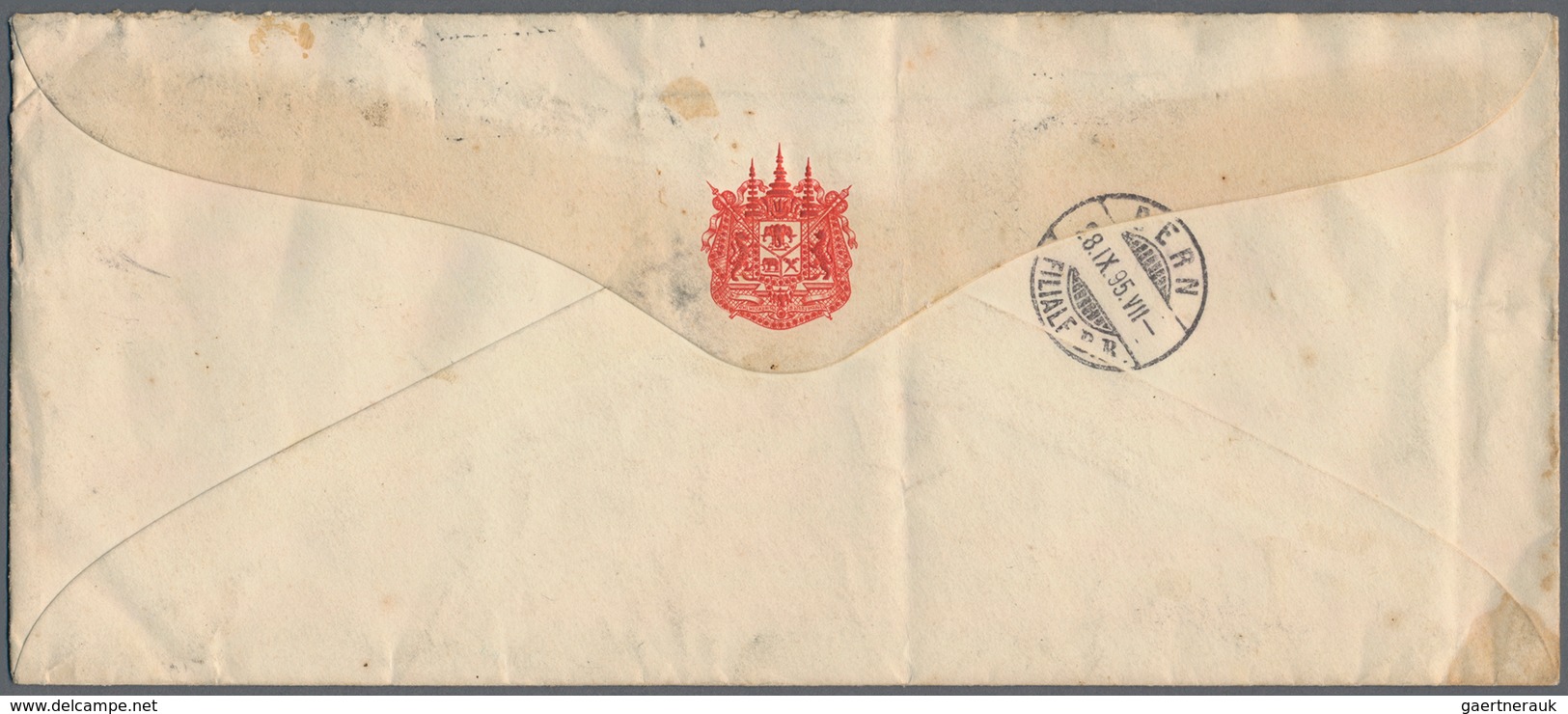 Thailand: 1895, Printed Palace Envelope (Royal Coat Of Arms On Back) Sent Registered To "The Vice Pr - Thailand