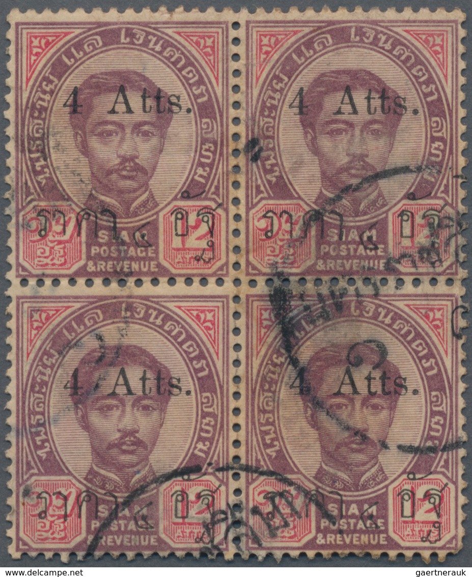 Thailand: 1897, 4a. On 12a. Lilac/carmine, Used Block Of Four, Lower Right Stamp With Tt In Antique - Thailand