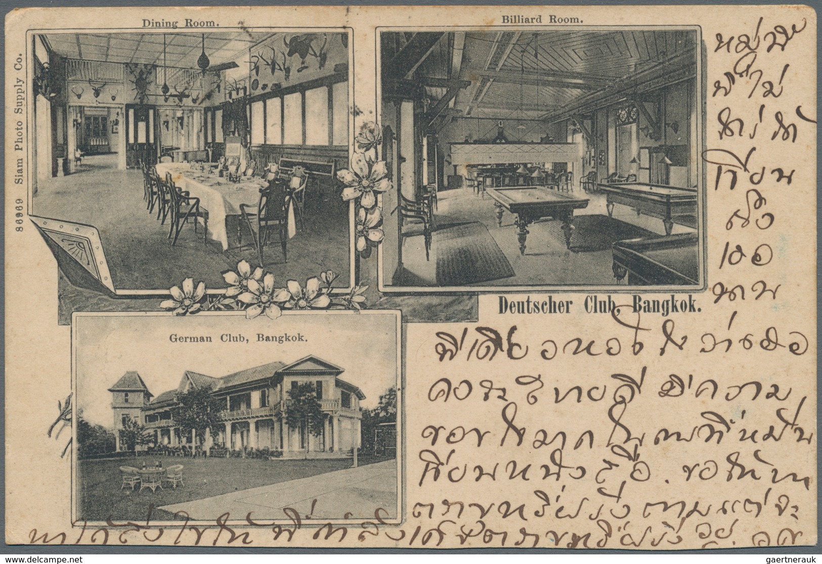 Thailand: 1905 Picture Postcard (German Club, Bangkok) Sent To Tokio, JAPAN Via Hongkong, Franked By - Thailand