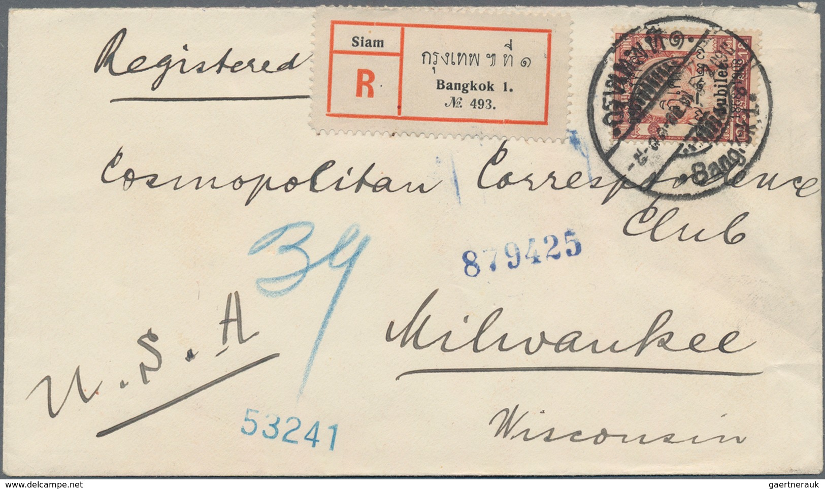 Thailand: 1909, 18 A. Brown Ovpt. "Jubilee" Tied "Bangkok.1 5.2.09" To Registered Cover To Milwaukee - Thailand