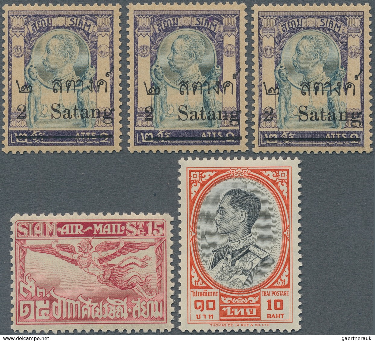 Thailand: 1909/1961: Group Of Five Good Stamps, With Three Singles Of 1909 2s. On 2a. Grey & Violet, - Thailand