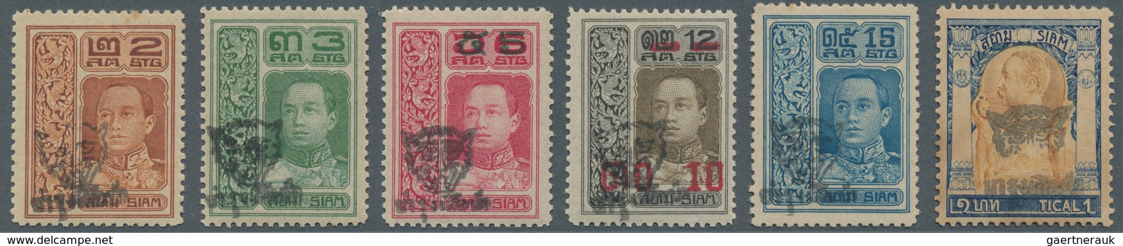 Thailand: 1910, Postage Stamps With New Tiger Head Overprints 2 Pcs, 3 Pcs, 5 Pcs/ 6 Pcs, 10/ 12 Pcs - Thailand