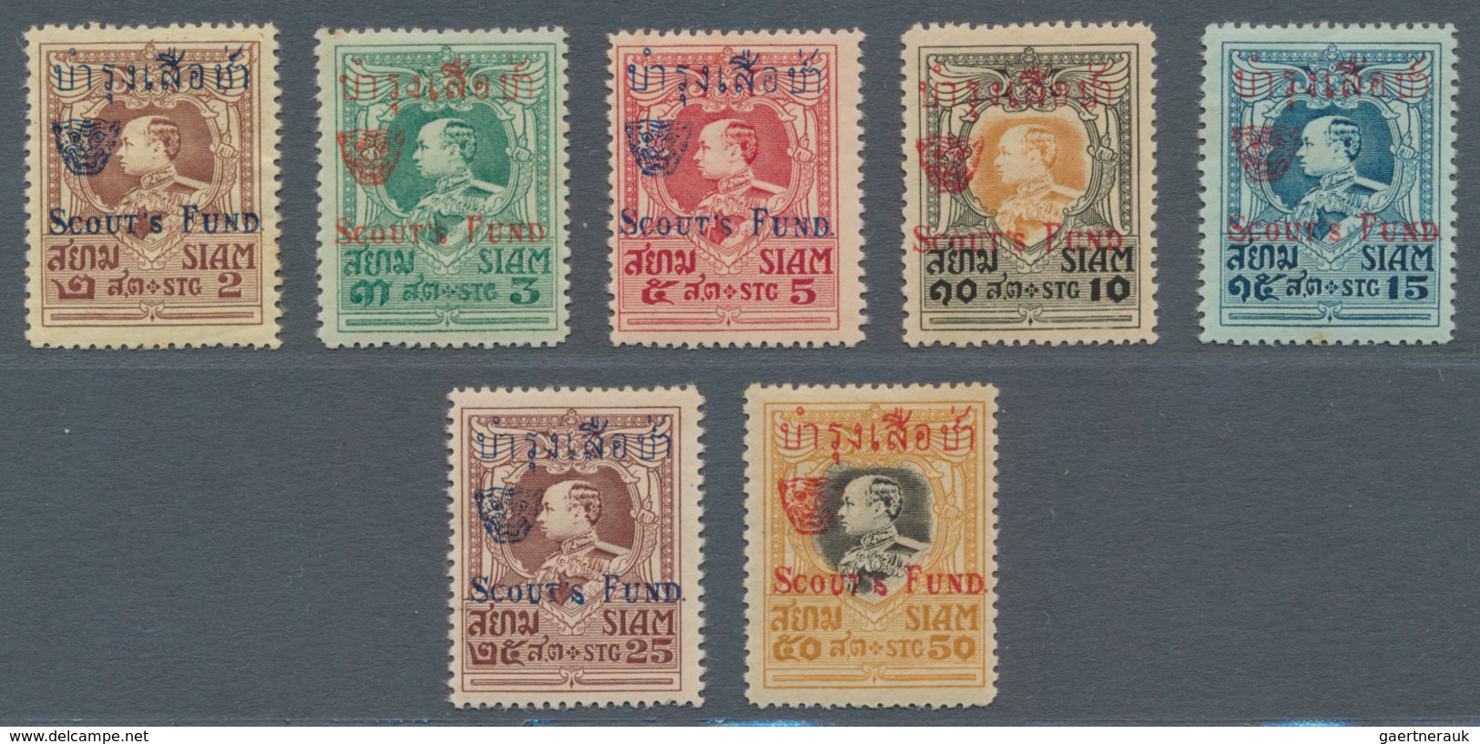 Thailand: 1920, Scouts Fund 2 S.-50 S. Cpl. Set, Unused Mounted Mint, Gum Some Tonings And 25 S., 50 - Thailand